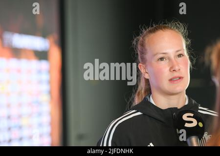 Tubize, Belgique. 02nd juillet 2022. Feli Delacauw de Belgique photographié lors d'une conférence de presse de l'équipe nationale féminine de football belge les flammes rouges, samedi 02 juillet 2022 à Tubize. Les flammes rouges se préparent pour les prochains championnats d'Europe des femmes Euro 2022 en Angleterre. BELGA PHOTO DAVID CATRY crédit: Belga News Agency/Alay Live News Banque D'Images