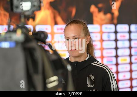 Tubize, Belgique. 02nd juillet 2022. Feli Delacauw de Belgique photographié lors d'une conférence de presse de l'équipe nationale féminine de football belge les flammes rouges, samedi 02 juillet 2022 à Tubize. Les flammes rouges se préparent pour les prochains championnats d'Europe des femmes Euro 2022 en Angleterre. BELGA PHOTO DAVID CATRY crédit: Belga News Agency/Alay Live News Banque D'Images