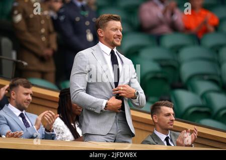 Adam Peaty dans la Royal Box pendant le sixième jour des Championnats de Wimbledon 2022 au All England Lawn tennis and Croquet Club, Wimbledon. Date de la photo: Samedi 2 juillet 2022. Banque D'Images