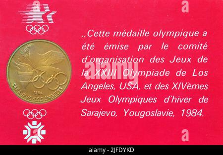 Médaillon - Jeux Olympiques Sarajevo - Los Angeles 1984 Banque D'Images