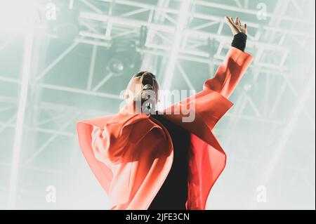 ITALIE, COLLEGNO, JUILLET 1st 2022: Skin, chanteuse du groupe de rock britannique “stunk Anansie”, en direct sur scène au “Flowers Festival” 2022 pour la tournée “Celebrating 25 Years” Banque D'Images