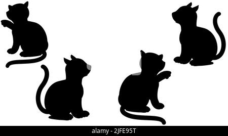 Set de chats Silhouettes sur fond blanc. Illustration vectorielle, adorable chaton Illustration de Vecteur