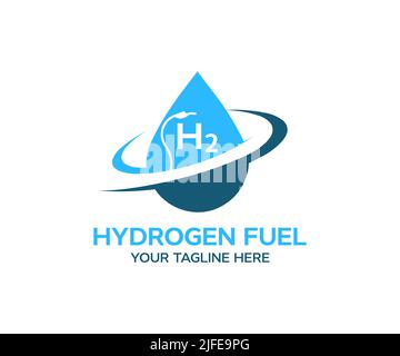 Logo hydrogène. Voiture hydrogène à pile à combustible à la station d'hydrogène, alternative, énergie renouvelable. Technologie de l'hydrogène, conception de vecteur écologique. Illustration de Vecteur