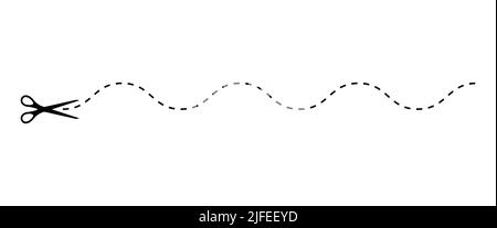 Icône en forme d'onde de la ligne pointillée coupée en ciseaux. Illustration de Vecteur
