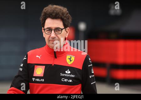 2nd juillet 2022, circuit Silverstone, Silverstone, Northamptonshire, Angleterre: Grand Prix britannique F1, jour de qualification: Scuderia Ferrari Team principal, Mattia Binotto Banque D'Images