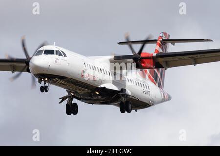 HOUNSLOW, ANGLETERRE, JUIN 27 : un ATR 72 de Loganair débarque à l'aéroport de Heathrow le lundi 27 juin. (Credit: Robert Smith | MI News ) Credit: MI News & Sport /Alay Live News Banque D'Images