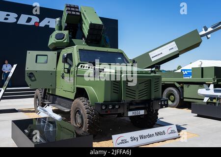 BERLIN, ALLEMAGNE - 23 JUIN 2022: Sky Warden NBS - petit système antimissiles Drone sur Enok par MBDA. Exposition ILA Berlin Air Show 2022 Banque D'Images