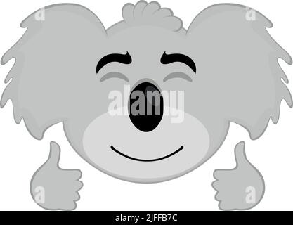 Illustration vectorielle du visage d'un dessin animé koala avec une expression gaie et des mains avec les pouces vers le haut Illustration de Vecteur