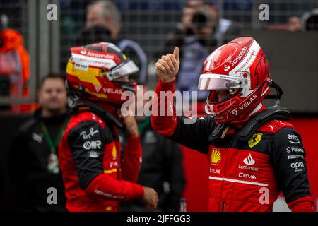 SILVERSTONE, ROYAUME-UNI - 02 juillet 2022: Charles Leclerc, de Monaco concurrence pour la Scuderia Ferrari. Qualification, partie 10 du championnat 2022 F1. Crédit : Michael Potts/Alay Live News Banque D'Images