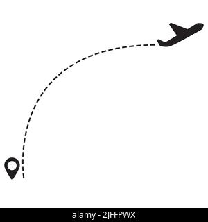 trajectoire plane à point avec ligne pointillée. itinéraire d'avion sur fond blanc. style plat. Banque D'Images