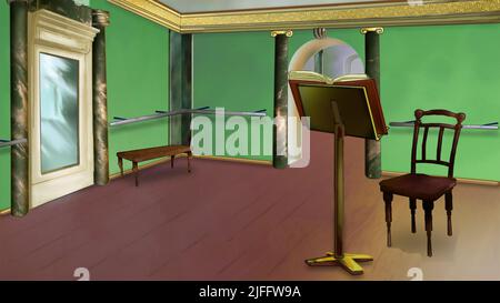 Classe de ballet dans le style d'Edgar Degas. Arrière-plan de la peinture numérique, illustration. Banque D'Images