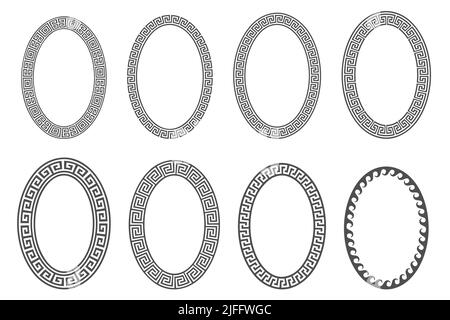 Ensemble de cadres ovales à clé grecque. Bordures circulaires avec ornements en méandre. Conceptions anciennes elliptiques. Vecteur Illustration de Vecteur