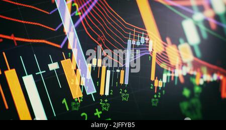 Graphiques d'affaires des instruments financiers avec divers types d'indicateurs Banque D'Images