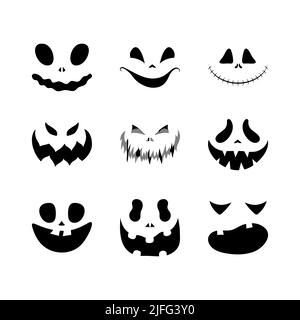 Ensemble de visages souriants effrayants pour Halloween. Illustration vectorielle de style plat pour poster, bannière, impression. Illustration de Vecteur