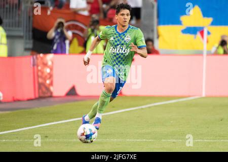 Toronto, Canada. 02nd juillet 2022. Fredy Montero (12) en action pendant le match MLS entre le Toronto FC et le Seattle Sounders FC à BMO Field, à Toronto. Le match a pris fin en 2-0 pour Seattle Sounders FC. (Photo par Angel Marchini/SOPA Images/Sipa USA) crédit: SIPA USA/Alay Live News Banque D'Images