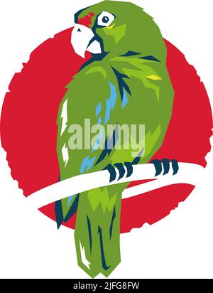 Modèle de logo du perroquet vert portoricain style géométrique Illustration de Vecteur