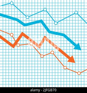 Canal descendant à la grande position courte, le graphique d'échange porte le marché. Illustration vectorielle. Concept graphique économique, statistiques de vente, banque numérique p Illustration de Vecteur