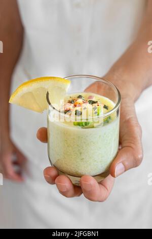 Soupe froide de concombre aux épices Banque D'Images