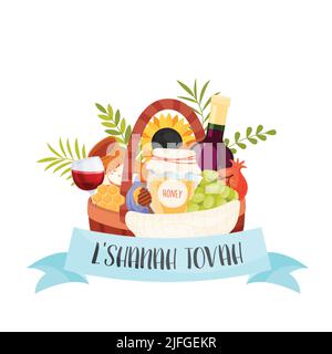 Bonne journée de Rosh Hashanah, carte de vœux Shana Tova. Illustration vectorielle Illustration de Vecteur