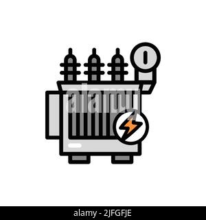 Icône de ligne couleur du transformateur de puissance électrique. Pictogramme pour page Web. Illustration de Vecteur