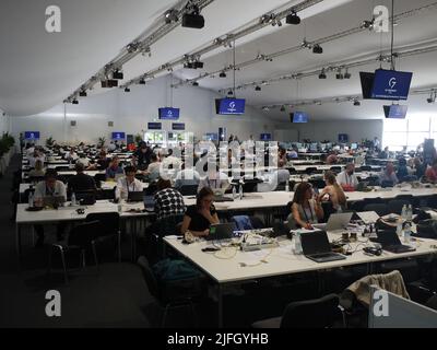 Le centre de presse du sommet de G7 en Allemagne, en juin 2022 Banque D'Images