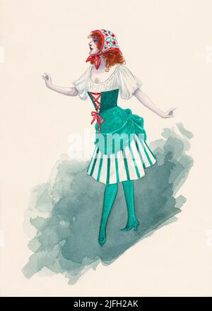 Un costume de danse irlandais conçu par will R. Barnes pour la pièce de théâtre de 1913, Irish Girls. The American, a conçu des costumes pour de nombreuses productions de Broadway entre 1898 et 1924. Comédies musicales, opérettes, revues, vaudeville productions et burlesques. Banque D'Images