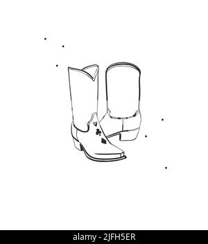 Dessin à la main abstrait vecteur graphique clipart illustration boho cowgirl rodeo Boots.Western concept de conception féminine.Bohemian Wild West art contemporain Illustration de Vecteur