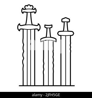 Sverd i fjell (Swords in Rock) monument en Norvège. Icône de ligne noire et blanche, illustration de clip art vectoriel. Illustration de Vecteur