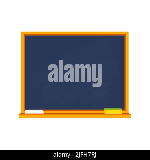 Tableau scolaire avec craie et éponge, tableau noir avec cadre en bois isolé sur fond blanc. Tableau noir vide pour le menu de la salle de classe ou du restaurant Illustration de Vecteur