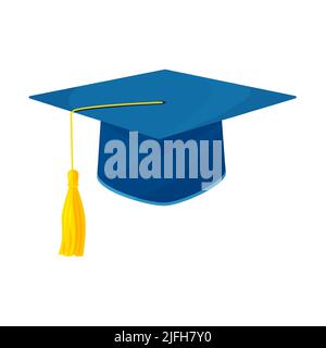Cap universitaire, scolaire ou universitaire isolé sur fond blanc. Chapeaux de cérémonie Vector or et Blue Degree. Symboles d'étudiant éducatif Illustration de Vecteur