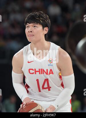 Melbourne, Australie. 03rd juillet 2022. Zhelin Wang de Chine l'équipe de basket-ball en action lors de la coupe du monde FIBA 2023 qualificatifs Groupe B Window 3 match entre la Chine et l'Australie tenu à John Cain Arena. Score final Australie 71:48 Chine. (Photo par Luis Veniegra/SOPA Images/Sipa USA) crédit: SIPA USA/Alay Live News Banque D'Images