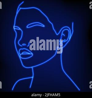 Silhouette de néons d'une fille. Illustration vectorielle. Portrait sur une ligne. Illustration de Vecteur