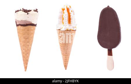 Crème glacée et popsicles isolés sur fond blanc . Banque D'Images
