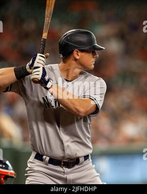 New York Yankees troisième baseman DJ LeMahieu (26) chauves-souris en haut du premier repas du jeu MLB entre les New York Yankees et l'Astro de Houston Banque D'Images