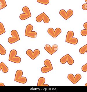 Coeur d'amour, pâquerettes, vagues de positivité rétro 70s sans coutures. Formes de coeur dispersées jaune, orange, rouge sur fond tourbillonnant. Cool, groovy Illustration de Vecteur