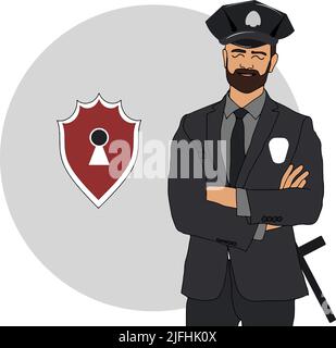 Policier, personnage policier en uniforme, illustration du vecteur du travailleur des services d'urgence sur fond blanc Illustration de Vecteur