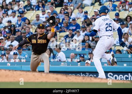 Lors d'un match MLB, samedi, 2 juillet 2022, au stade Dodger, À Los Angeles, Californie. Les Dodgers battit les Padres 7-2. (Jon endow/image du sport) Banque D'Images