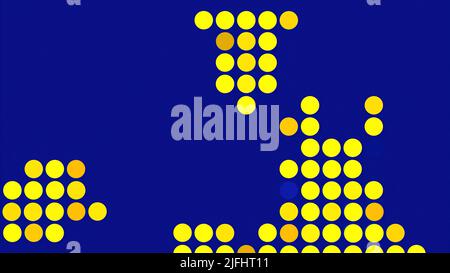 Arrière-plan sombre.Design.balles roses et jaunes dans l'abstraction en cours d'exécution et clignotant sur la séquence. Banque D'Images