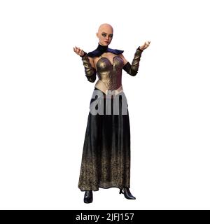 Femme guerrier Reine foncé avec couronne métallique, 3D Illustration, 3D rendu Banque D'Images