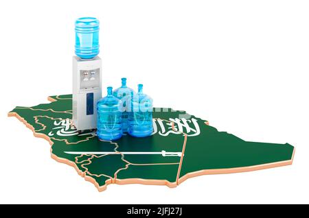 Service de livraison d'eau embouteillée en Arabie Saoudite, 3D rendu isolé sur fond blanc Banque D'Images