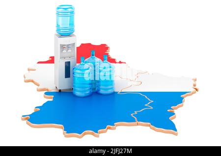 Service de livraison d'eau en bouteille au Luxembourg, 3D rendu isolé sur fond blanc Banque D'Images