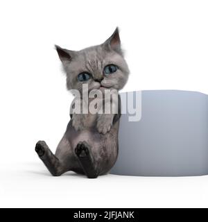 3d-illustration d'un bébé chat mignon isolé pendu Banque D'Images