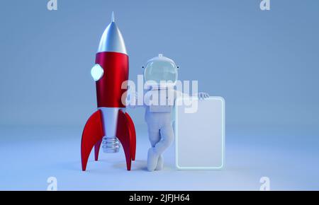 L'astronaute qui tient le panneau d'affichage dit bien. Concept publicitaire créatif. 3D rendu Banque D'Images