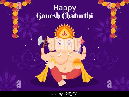 Happy Ganesh Chaturthi modèle de médias sociaux dessin animé à plat Illustration du vecteur d'arrière-plan Illustration de Vecteur