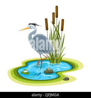 Heron dans la piscine Illustration de Vecteur