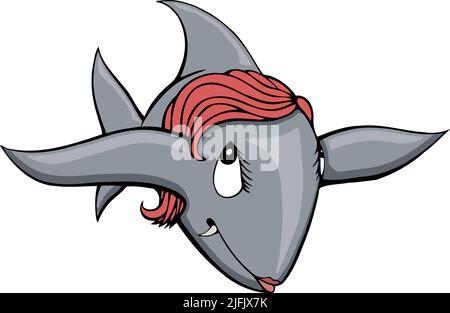 requin violet avec perles et cheveux blonds Illustration de Vecteur