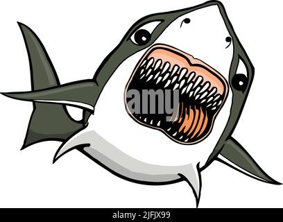 dessin animé grand requin blanc nageant Illustration de Vecteur