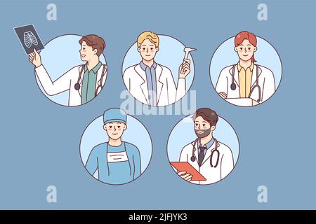 Photos de profil du personnel médical en uniformes blancs. Avatars de médecins et d'infirmières travaillant à l'hôpital. Médecine et soins de santé. Illustration vectorielle. Illustration de Vecteur