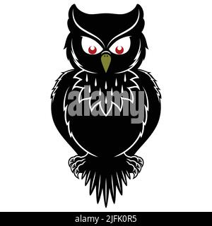Motif vectoriel de hibou noir, oiseau de proie nocturne à plumes noires Illustration de Vecteur