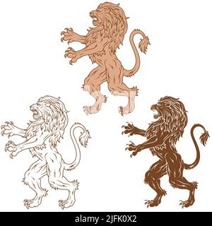 Motif vectoriel de lion endémique utilisé comme symbole héraldique au Moyen-âge européen Illustration de Vecteur